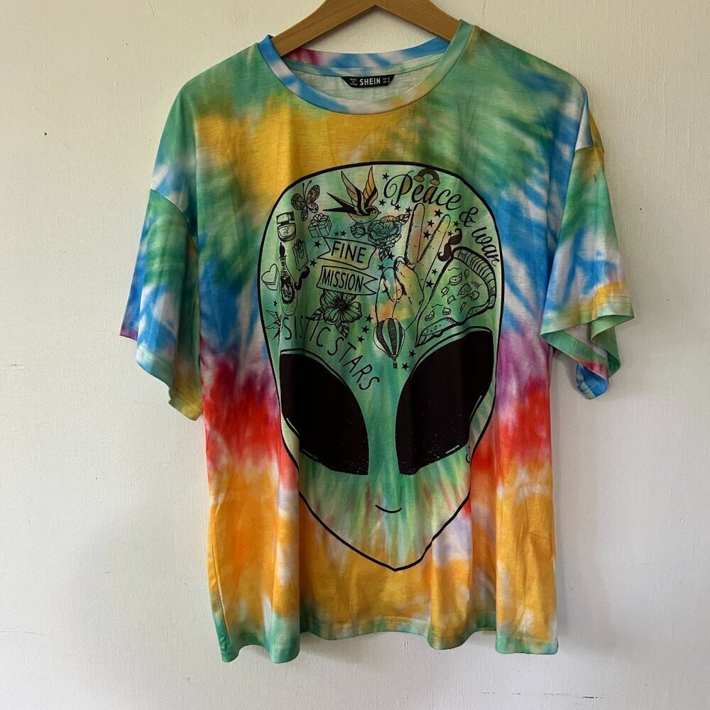 SHEIN‎ Alien Tee Womens XL Tie Dye Boxy Oversized Short Sleeve T-shirt